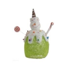 RAZ  Vintage Snowman Decoration with Poly Foam Trim Festive with Candy Accents